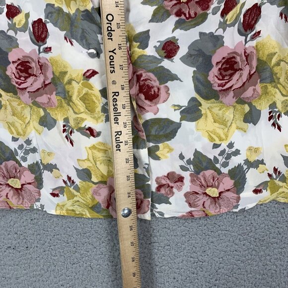 S. L. B. Womens M Colorful Floral Silk Button Long Sleeve Blouse Shoulder Pads - Picture 3 of 10